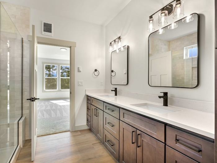 Vanity and glass shower