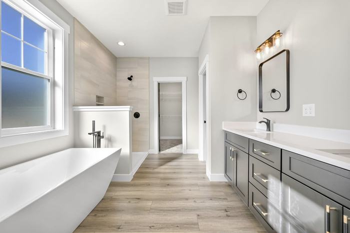 Freestanding tub and vanity