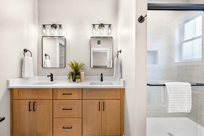 Wood double vanity