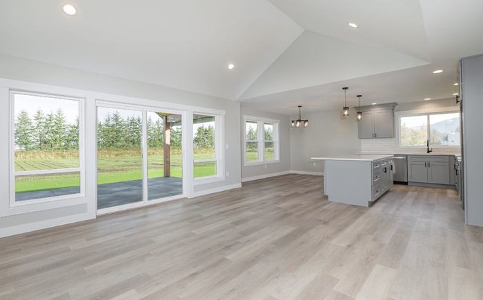 Open living, wood flooring