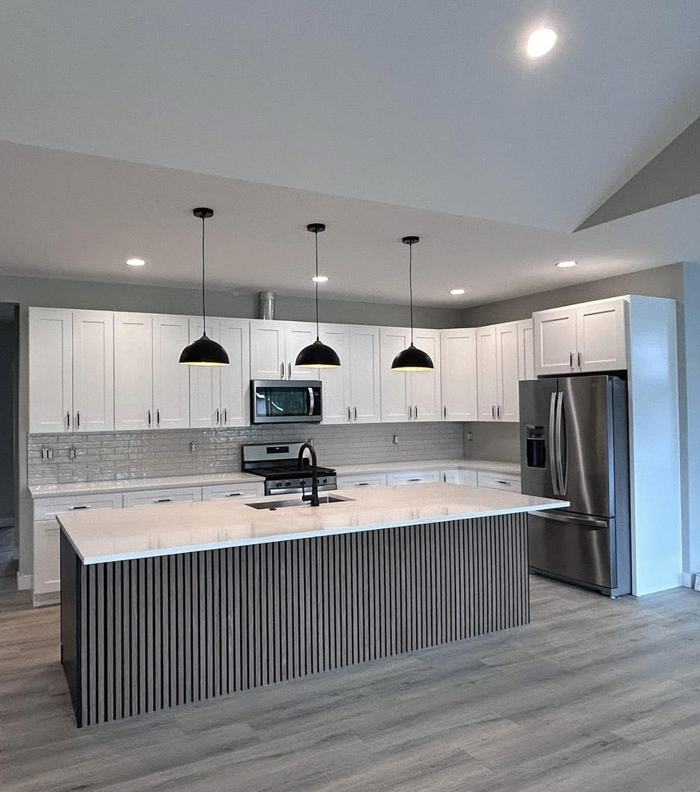 Kitchen island with cabinets and countertops