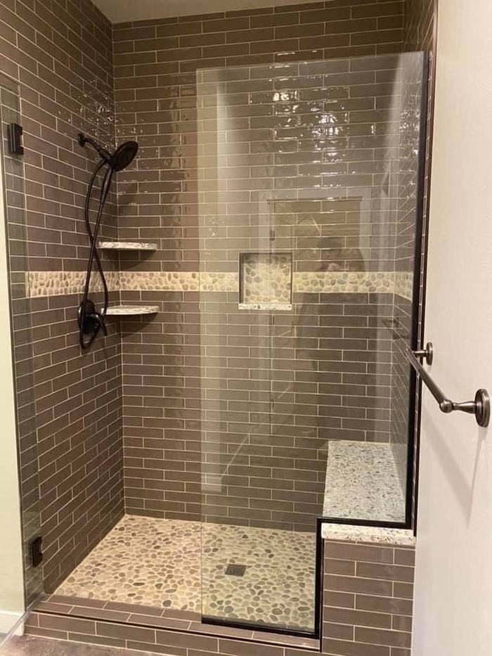 Tile shower, dark surround